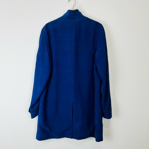 Burberry Prorsum 2014 Runway Blue 100% Silk Tailored Trench Coat UK L - Picture 4 of 14
